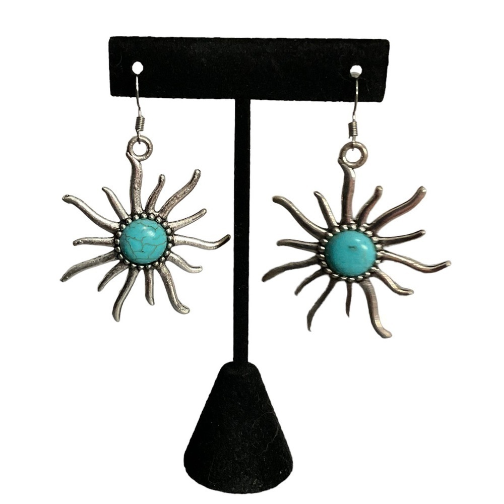 🎉 SALE SEMIPRECIOUS Stone Sun Dangle Earrings